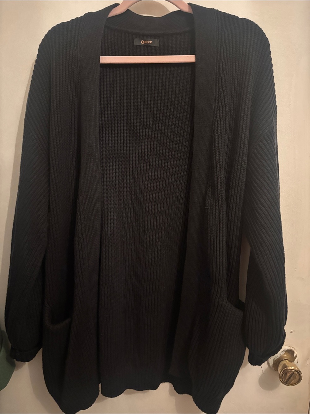 Quince Black Ribbed Open-Front Women’s Cardigan
